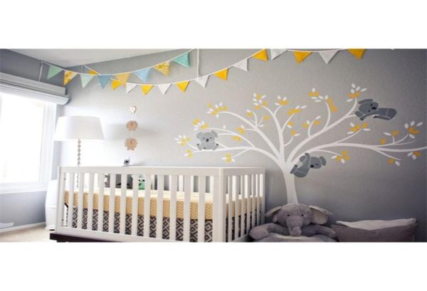 Koala famille sur branche d'arbre blanc vinyles Stickers muraux pépinière Stickers Art amovible Mural bébé enfants chambre autocollant maison D456B T22384271