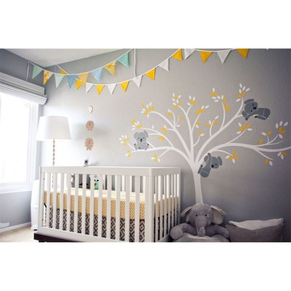 Koala famille sur branche d'arbre blanc vinyles Stickers muraux pépinière Stickers Art amovible Mural bébé enfants chambre autocollant maison D456B T2209R