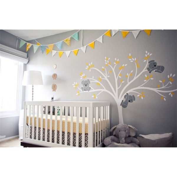 Koala famille sur branche d'arbre blanc vinyles Stickers muraux pépinière Stickers Art amovible Mural bébé enfants chambre autocollant maison D456B T2235Y