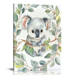 Mur de chambre koala mur d'art imprimé, ours koala en couronnes de feuilles pour décorations de bureau à domicile
