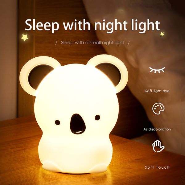 Koala-Luz nocturna de silicona para dormitorio, mesita de noche, alimentación de bebé, cuidado de los ojos, sueño creativo, romántica, encantadora lámpara de escritorio