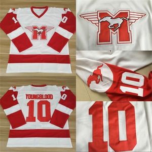 KOB #10 Sutton Youngblood -film Hamilton Mustangs Ice Hockey Jersey Mens 100% gestikt Youngblood Hockey Jerseys White Vintage