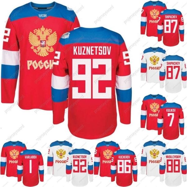 KOB 2016 Équipe de la Coupe du monde Russie Jersey WCH 86 Kucherov 87 Shipachev 9 Orlov 7 Kulikov 1 Varlamov 92 Kuznetson 77 Télégin Ice Hockey Jersey