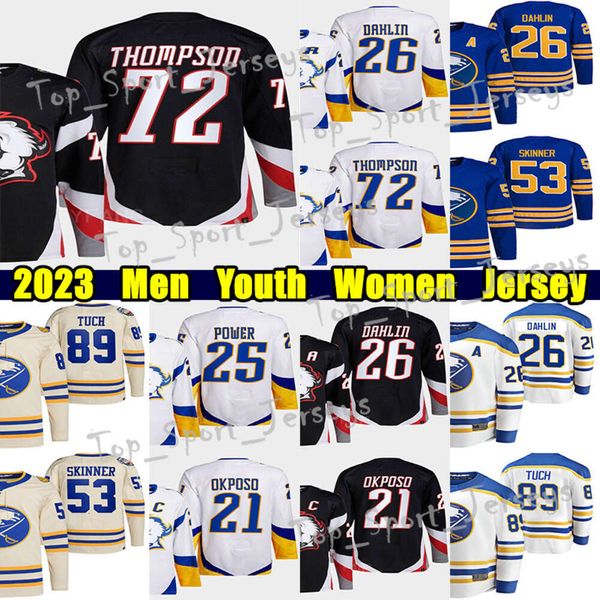 KOB # 26 RASMUS DAHLIN RETRO Retro Hockey Jersey # 21 Kyle Okposo # 25 Owen Power Jeff Skinner Zemgus Girgensons Alex Tuch Tyson Jost Luukko