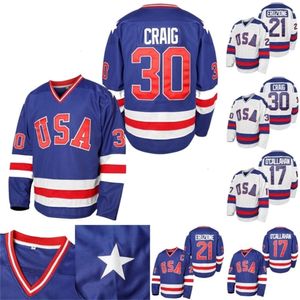 Kob Mens 1980 USA Miracle on Ice Hockey Jersey #17 Jack O'Callahan #21 Mike Eruzione #30 Jim Craig Hockey Jerseys S-XXXL In Stock Blue White