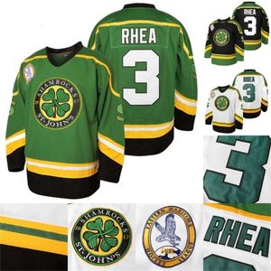 Kob Mens #3 Ross Rhea St. John's Shamrocks Hockey Jersey 100% gestikte hockey jerseys met EMHL Patch S-XXXL
