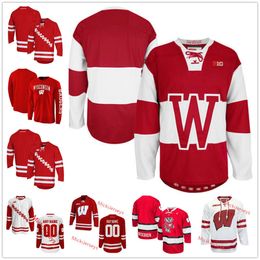 KOB NCAA Wisconsin Cousue de hockey maillot 10 Bob Johnson 2 Jamie McBain 23 28 René Bourque 8 Joe Pavelski 6 Justin Schultz 10 Mark Johnson