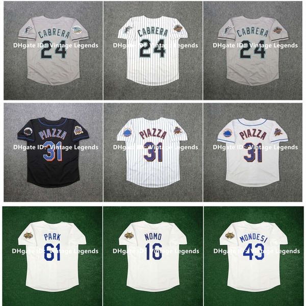 Kob Vintage Baseball Jersey 1996 Raul Mondesi Hideo Nomo Chan Ho Park Miguel Cabrera 2004 2007 World Series Mike 31 Piazza White Grey Taille