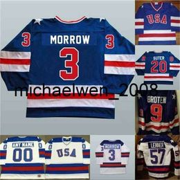 KOB WENG 1980 MILAGRO EN ICE Hockey Jerseys Mens 3 Ken Morrow 16 Mark Pavelich 20 Bob Suter Team USA Hockey Jersey Blue White