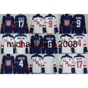 Kob Weng 2016 Vintage World Cup North America Male 9 Parise 8 Pavelski 4 Carlson 17 Kesler Navy / White Blank Men's Ice Hockey Jerseys