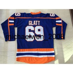 Kob Weng Goon Hockey Jersey 100% gestikt #69 Doug The Thug Glatt Jersey Goon Movie Hockey Halifax Highlanders Jerseys Blue Vintage