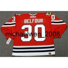 Kob Weng Men Women Youth Ed Belfour 1994 CCM Turn Back Away Hockey Jersey Tous cousue de qualité supérieure n'importe quel nom n'importe quel numéro de gardien de but CUT