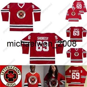 Kob Weng Mens 2021 New Letterkenny Irish Jersey 69 Shoressy Red TV Series Letterkenny Ice Hockey Jerseys S-XXXL