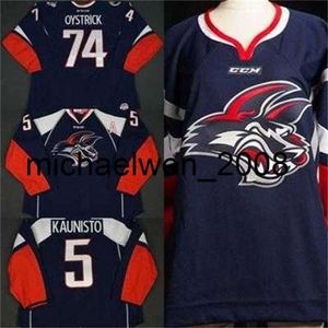 KOB WENG MENS Dames Kinderen Passen ECHL ELMIRA JACKALS 74 Nathan Oystrick 5 Steven Kaunisto 100% borduurwerk goedkope hockey jerseys doel Cut Cut Cut Cut Cut Cut Cut Cut Cut Cut