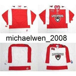 Kob Weng Mens Womens Kids Echl Las Wranglers cousu personnalisé tout nom et numéro jersey Cheap Red White Hockey Jerseys Guetit