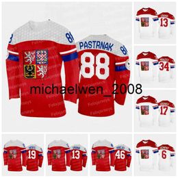 Kob Weng Team República Checa 2022 Jersey de hockey 88 David Pastrnak 46 David Krejci 13 Jakub Vrana 19 Tomás Hertl 17 Filip Hronek 34 Petr Mrazek 6