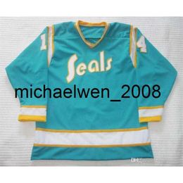 Kob Weng Vintage California Golden Seals Jim Pappin Hockey Jersey Borduurwerk gestikt, Aangepast Zet elk nummer en naam truien aanpassen