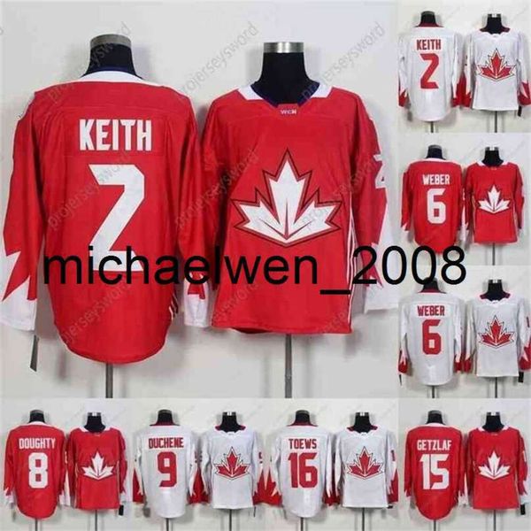 Kob Weng Coupe du monde de maillots de hockey 2 Keith 6 Shea Weber 8 Drew Doughty 9 Matt Duchene 14 Jamie Benn 15 Ryan Getzlaf Hockey Jersey S-3XL