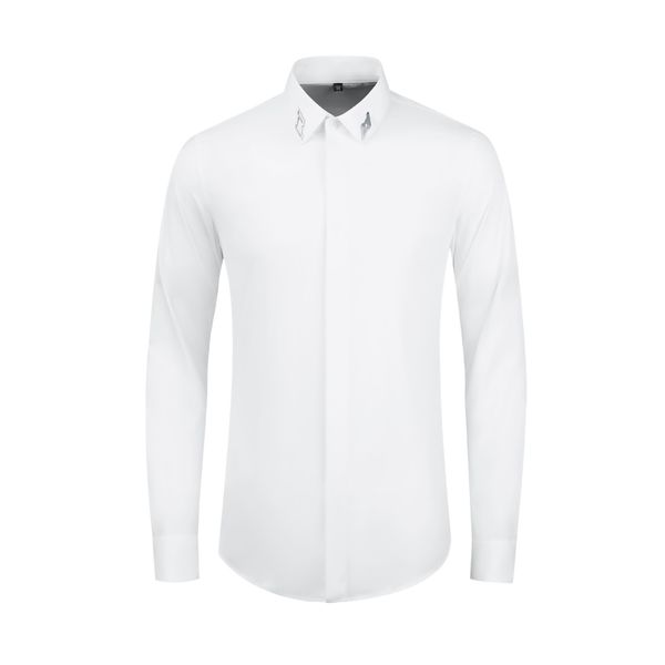 Kobspin 80% camisa de algodón para hombre, camisas de vestir de negocios de manga larga ajustadas informales para hombre, camisas de lujo con cuello de Metal, diseño Chemise homme M-4XL
