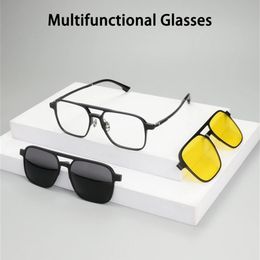 Clip magnétique kocolior sur Glasse Driving Polalaris Polygonal Optical Myopia Eyewear Men de prescription personnalisée Cadre 240507