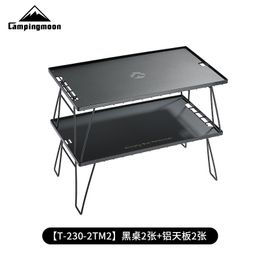 Koeman – Table polyvalente de Camping en plein air, Double couche en maille de fer noir, avec deux planches en aluminium pour le stockage extérieur
