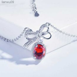 KOFSAC nouveau populaire cristal rouge ovale collier pour les femmes cadeau d'anniversaire 925 en argent Sterling arc pendentif collier dame fête bijoux L230704