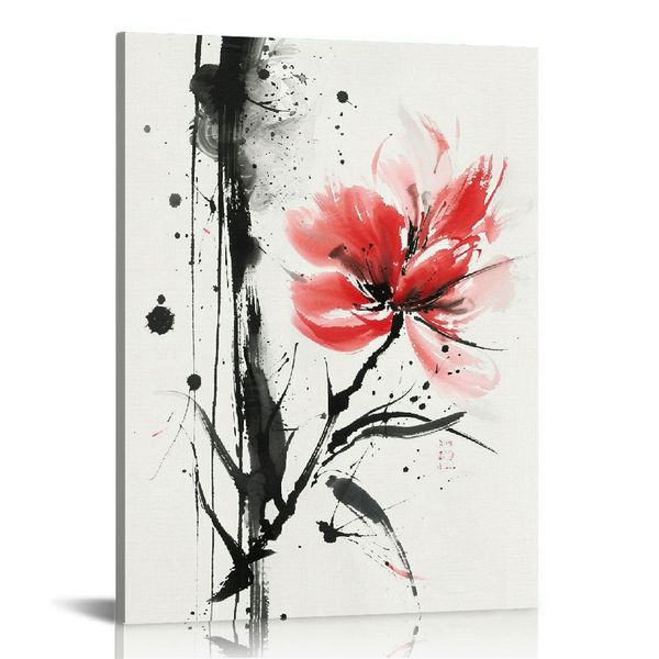 Koi Fish Toile Art Watercolor Lotus Flowers Flowers Ink Painting Pictures Pictures Zen Chambre Decorations (Rouge)