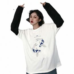Koi Geluk Gedrukte T-shirts voor Vrouwen Mannen Unisex Lente Lg Mouwen Oversized Crewneck Tees Sweatshirts Comfortabele T-shirts w5ah #
