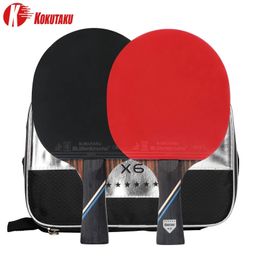 Kokutaku 2 pcs 6 étoiles ping-pong paddle ensemble x6 en surface d'ébène raquette de tennis de table en carbone avec sac pour adultes 240419
