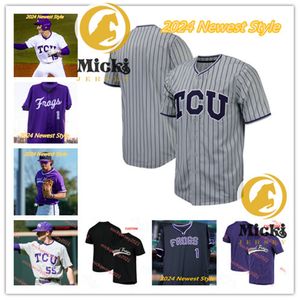 Kole Klecker 2024 Maillot de baseball TCU 21 Zach Cawyer 49 Payton Tolle 33 Zack Morris 11 Ben Hampton 61 Kyle Ayers Maillots TCU Horned Frogs cousus sur mesure