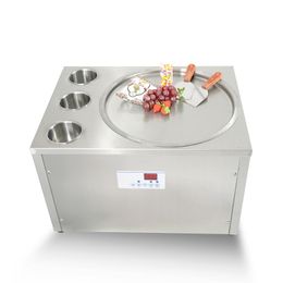 Livraison gratuite à la porte 18 pouces Poux de glace à table à table ronde avec 3 réservoirs Fried Roll Ice Cream Machine avec un réfrigérant, un dégivrage automatique et un PCB de Temp. manette