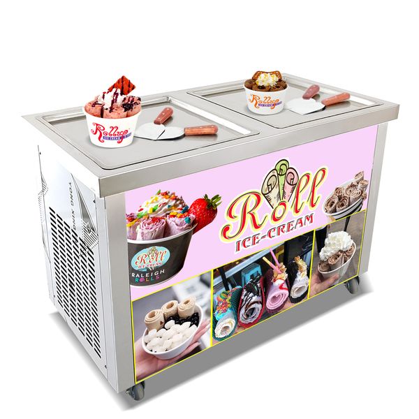 Livraison gratuite à la porte Kolice double carré 52x52 cm Pans Fried Thai Ice Cream Roll Machine Maker