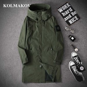 KOLMAKOV Long Trench Coats Hommes Automne Hommes Casual Trench Coat M-4XL Coupe-vent à capuche Mâle Bonne Qualité Vestes hommes 211011