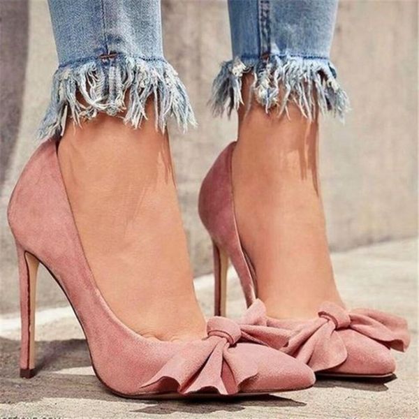 Kolnoo Zapatos de vestir de tacón alto de aguja para mujer de estilo clásico hechos a mano con nudo de mariposa y punta en punta, sin cordones, para fiesta de noche, baile de graduación, zapatos de tacón de corte D681