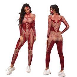 Kom Cosplay Aanval op Titan Jumpsuit Pesta Halloween Romper Tengkorak Catsuit Wanita Pakaian Otot Annie Leonhart T220813