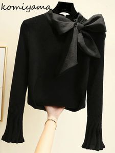 Komiyama Sweet Bow Tie Flare Sweaters met lange mouwen vrouwen elegante mode y2k kleding bodem brear fall pullover tops 231221