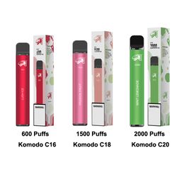 Stylo vape jetable Komodo 600 1500 2000 bouffées de cigarette électronique avec batterie 550mAh 750mAh 1100mAh et pod prérempli de 2 ml 5,5 ml 7,5 ml
