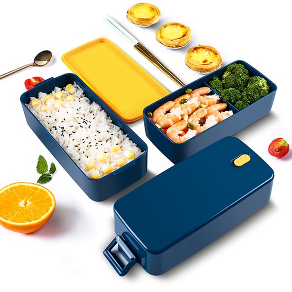 Konco Portable Bento Box For Kids School Boîte à lunch à micro-ondes 2 couches avec compartiments mobiles Boîte à conteste de nourriture à salade de fruits