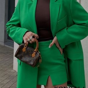 KONDALA Chic vert surdimensionné longues poches col en V bureau dame mode vestes femme élégante femmes Blazer 220811