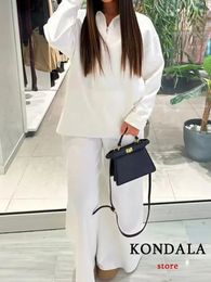 KONDALA – costume Vintage décontracté blanc pour femmes, veste ample à capuche, jambes larges, pantalon Long, mode Sports d'automne et d'hiver 2023, 240115