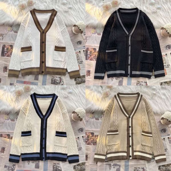 Kong Hong Style Ins Tricot Cardigan Men's Men's Spring and Automne Trendy Brand Loose Couple Design, Color Color Jacket Pull Br