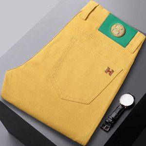 Kong Hong Summer Ginger Yellow Jeans Mens Mens Trendy Marque Broidered corean Edition High End Luxury Slim Fit Pantal