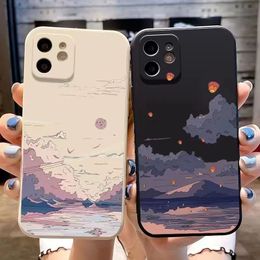 Kongmin Light, Sunset Hill Painting Phone Case Geschikt voor iPhone 13 12 Pro Max 11 12 13 Plus All-Inclusive Protect Phone Case