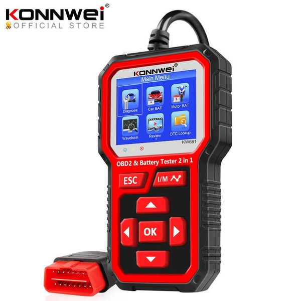 KONNWEI outils de Diagnostic KW681 6V 12V testeur de batterie de moto de voiture Obd 2 outil de Diagnostic automatique 2 en 1 2000 CCA Diagnostic de voiture Obd2204Y