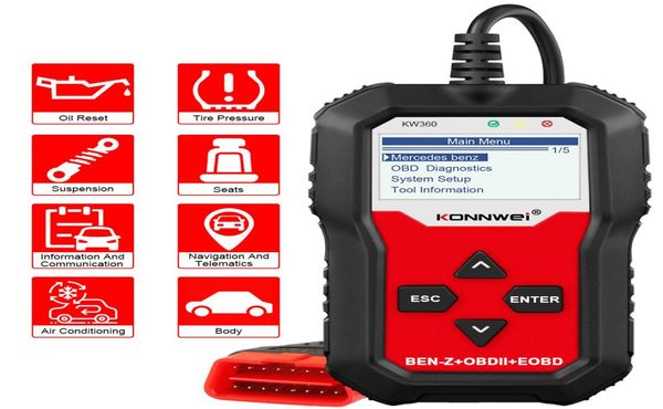 KONNWEI KW360 OBD2 SCANNER AUTRE OBD 2 Outils de diagnostic pour Mercedes - Systèmes complets outil de diagnostic ABS AIRBAG ABS Huile Réinitialisation6179210