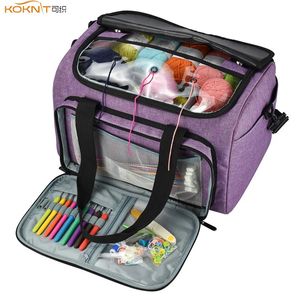 Kooknit Knitting Sac de fil Tote Organisateur avec diviseur intérieur pour crochets de crochet en laine Tricot à tricotage de couture Sac de rangement bricolage 240510