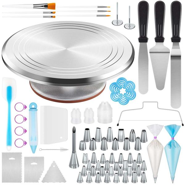 Kootek 177 piezas de kits de suministros – plato giratorio de aleación de aluminio, puntas numeradas para decoración de pasteles y herramientas de glaseado para hornear cupcakes, galletas, muffins, cocina