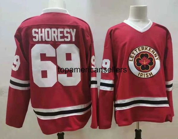 Kooy Shoresy # 69 Série télévisée Letterkenny Maillots de hockey Irlandais Cousu Hommes Été Noël Rouge Cousu S-XXXL