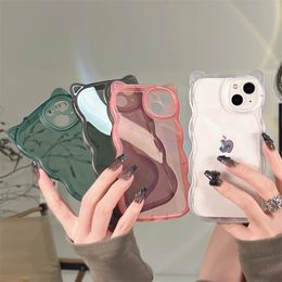 Corée 3d Cas mignon Cat Oreau Wavy Edge Clear Clear Soft Phone Case pour iPhone 14 13 Pro Max 12 11 xs XR 7 8 Plus Couverture arrière de protection drôle