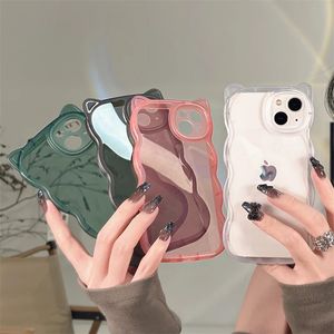Corée 3D cas mignon chat oreille bord ondulé clair étui de téléphone souple pour iPhone 14 13 Pro Max 12 11 X XS XR 7 8 Plus couverture arrière de protection drôle